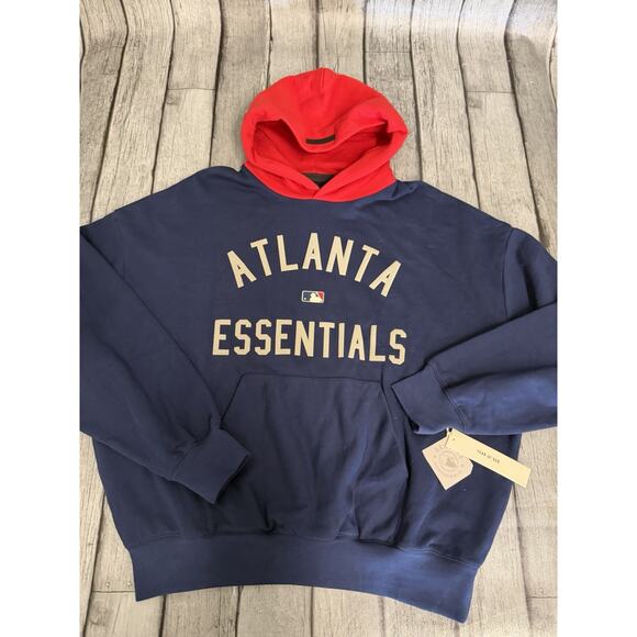 Fear of God Other - NWT Men’s Fear of God Essentials Atlanta Braves MLB Hoodie Sz Large Navy/Red